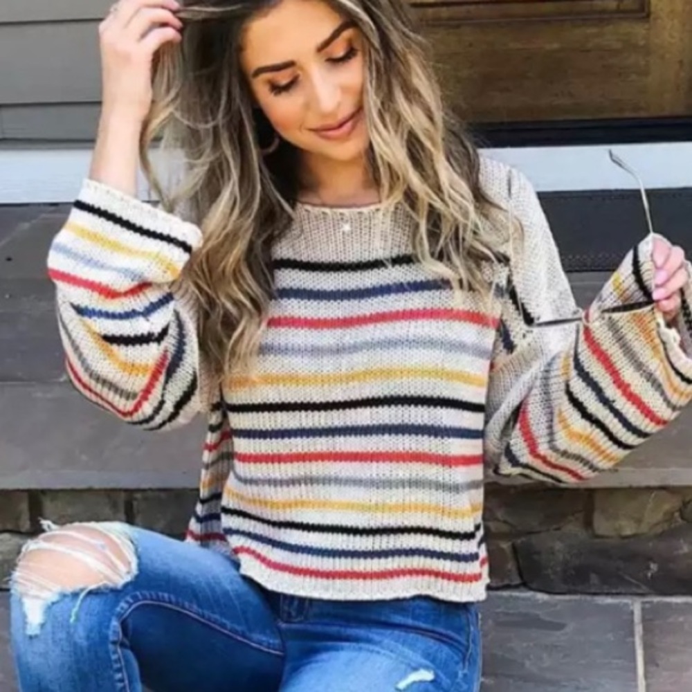 Oatmeal Striped Sweater - Picture 2 of 6